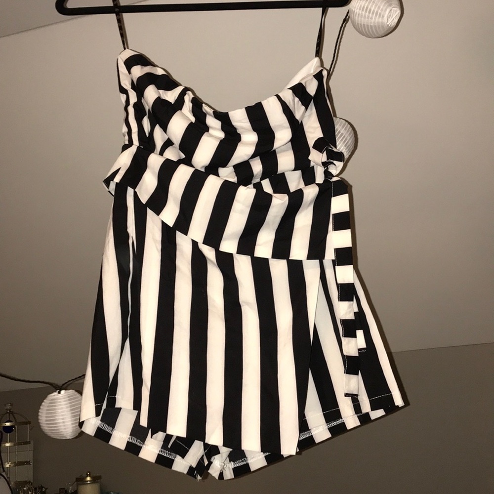Strapless Striped Skort Romper